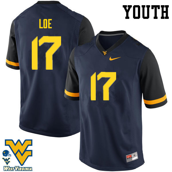 NCAA Youth Exree Loe West Virginia Mountaineers Navy #17 Nike Stitched Football College Authentic Jersey UJ23Q44CH
